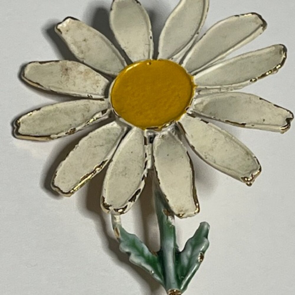 VTG Hand Painted Daisy Flower in Pot Brooch Metal Enamel Pin 1.5"x3.25" - Picture 4 of 14